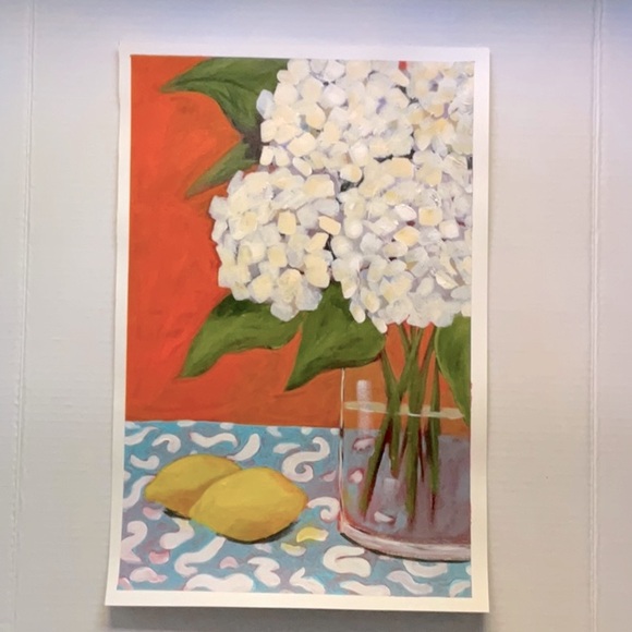 Original Acrylic Hydrangeas Still Life Painting  Farmhouse Wall Decor Retro Art - Picture 4 of 8